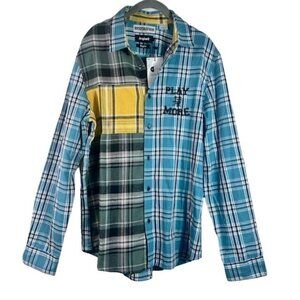 Desigual Men's Patchwork Plaid Cotton Button-Up Long Sleeve Shirt - Size M NWT